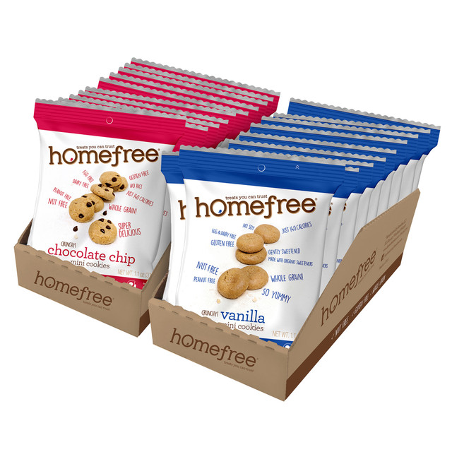 G&J HOLDINGS LLC 600-00020 HomeFree Treats Chocolate Chip & Vanilla Cookie Bundle, 1.1 Oz, Case Of 20 Packages