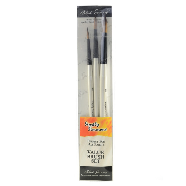 DALER-ROWNEY LTD 255300007 Robert Simmons Simply Simmons Value Paint Brush Set, Assorted Sizes, Round Bristle, Synthetic, White, Set Of 3