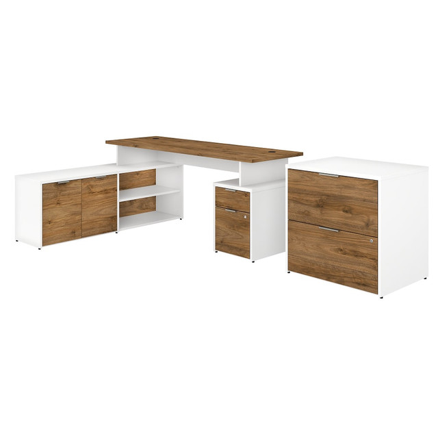 BUSH INDUSTRIES INC. Bush Business Furniture JTN010FWWHSU  72inW Jamestown L-Shaped Corner Desk With Drawers And Lateral File Cabinet, Fresh Walnut/White, Standard Delivery