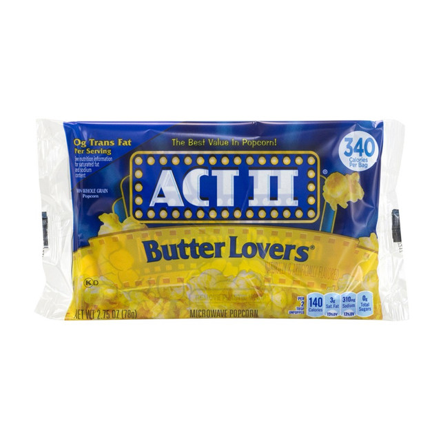 CONAGRA 23255 ACT II Butter Lovers Microwave Popcorn Bags, 2.75 Oz, Pack Of 36 Bags