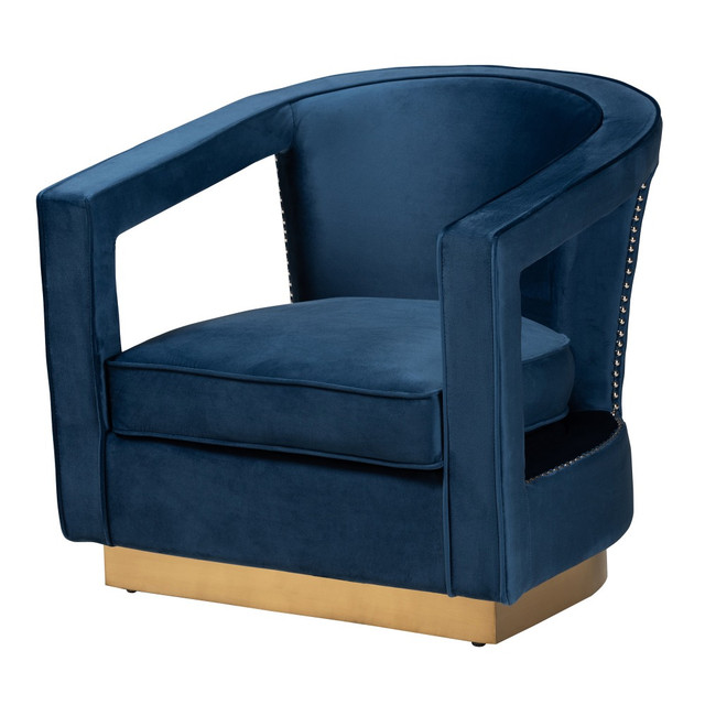 WHOLESALE INTERIORS, INC. 2721-11615 Baxton Studio Neville Armchair, Navy Blue/Gold