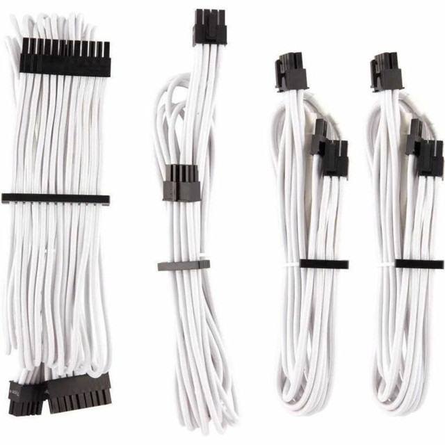 CORSAIR MEMORY, INC. CP-8920217 Corsair Premium Individually Sleeved PSU Cables Starter Kit Type 4 Gen 4 - White - For Power Supply - White - 4 CORSAIR MEMORY, INC. CP-8920217 Corsair Premium Individually Sleeved PSU Cables Starter Kit Type 4 Gen 4 - White - For Power Supply - White - 4