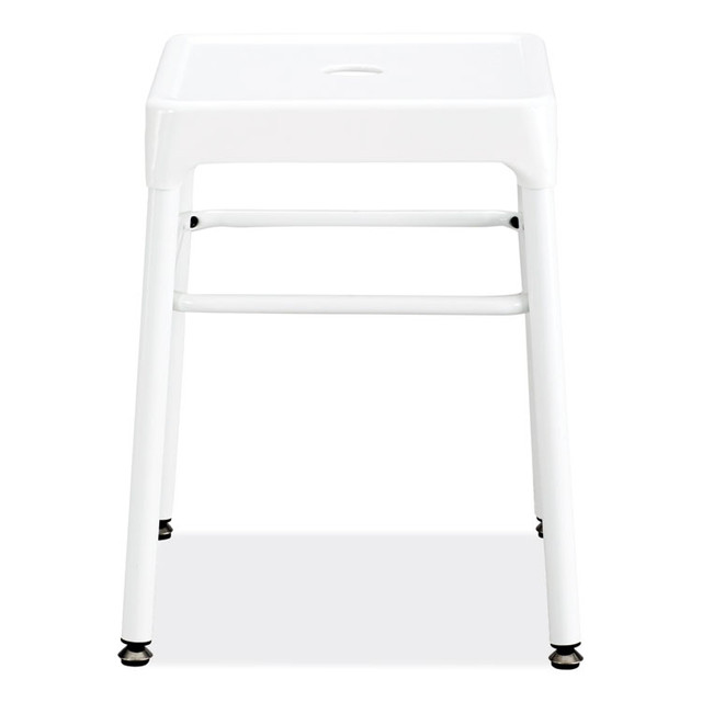SAFCO PRODUCTS 6604WH Steel GuestBistro Stool, Backless, Supports Up to 250 lb, 18" Seat Height, White Seat, White Base