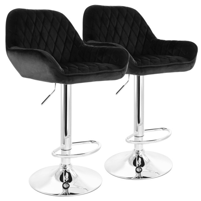 MEGAGOODS, INC. 995116768M Elama Adjustable Velvet Bar Stools, Black/Chrome, Set Of 2 Stools