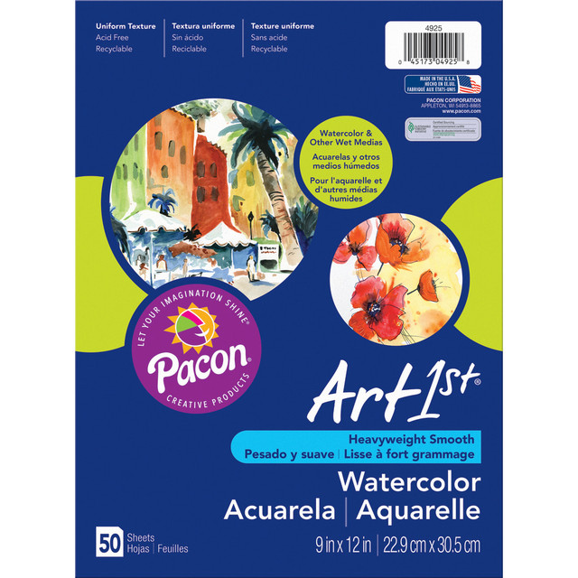 PACON CORPORATION 4925 Art1st Watercolor Paper, 9in x 11in, Pack Of 50 Sheets