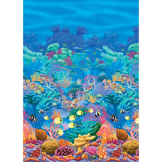 AMSCAN CO INC 670219 Amscan Summer Luau Coral Reef Scene Setter Room Roll, 48in x 480in, Multicolor