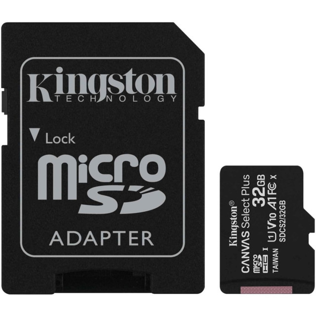 KINGSTON TECHNOLOGY CORPORATION Kingston SDCS2/32GB  Canvas Select Plus SDCS2 32 GB Class 10/UHS-I (U1) microSDHC - 1 Pack - 100 MB/s Read - Lifetime Warranty