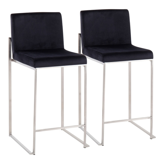 LUMISOURCE, LLC B26-FUJIHB SSVBK2 Lumisource Fuji Contemporary Counter Stools, Black/Silver, Set Of 2 Stools