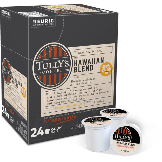 GREEN MOUNTAIN COFFEE ROASTERS, INC. 6606 Tullys Coffee Single-Serve Coffee K-Cup Pods, Hawaiian Blend, Carton Of 24 GREEN MOUNTAIN COFFEE ROASTERS, INC. 6606 Tullys Coffee Single-Serve Coffee K-Cup Pods, Hawaiian Blend, Carton Of 24