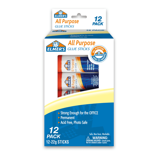 ELMERS PRODUCTS INC E517 Elmers Office Strength Glue Sticks, All Purpose, 0.77 Oz, Clear, Pack Of 12 ELMERS PRODUCTS INC E517 Elmers Office Strength Glue Sticks, All Purpose, 0.77 Oz, Clear, Pack Of 12