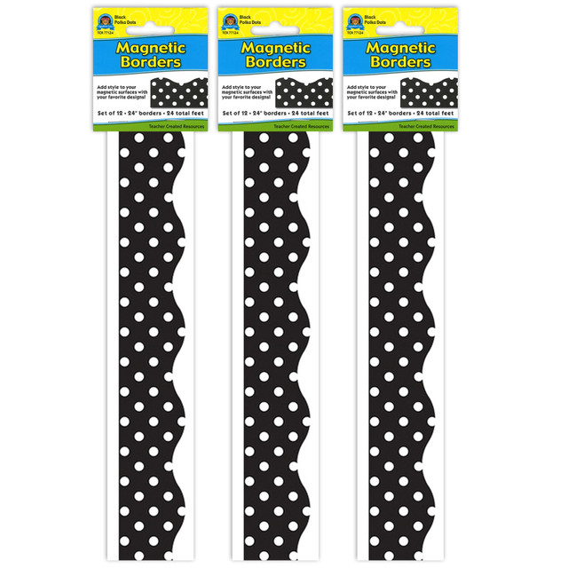 Decorate your classroom with Teacher Created Resources Magnetic Borders. These borders are magnetic so you can hang them on a whiteboard, desk, cabinet or other metal surface with ease.  Cuts easily with scissors.  Magnetic design for easy hanging on metal surfaces.  Acid-free to resist yellowing.  Includes 36 boarders total.