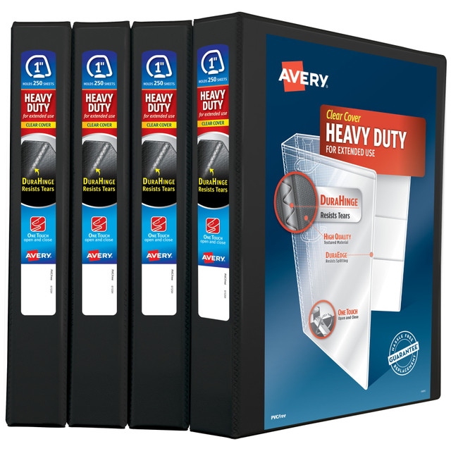 AVERY PRODUCTS CORPORATION 79868 Avery Heavy-Duty View 3 Ring Binders, 1in One Touch Slant Rings, Black, Pack Of 4