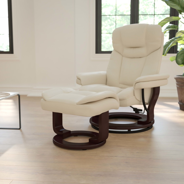 FLASH FURNITURE BT7821BGE Contemporary Recliner With Curved Ottoman, Beige/Mahogany FLASH FURNITURE BT7821BGE Contemporary Recliner With Curved Ottoman, Beige/Mahogany