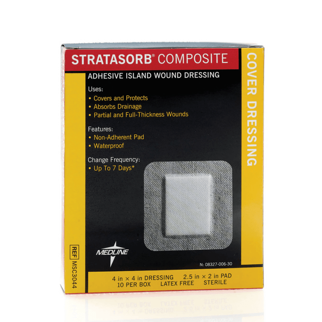 MEDLINE INDUSTRIES, INC. MSC3044Z Medline Stratasorb Composite Island Dressings, 4in x 4in, White, Box Of 10