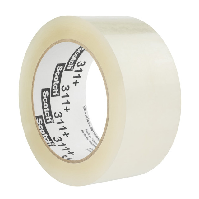 Scotch Box Sealing Tape 311+ is a high-performance industrial packaging tape for box sealing, splicing, recouperage and other demanding packaging applications. It boasts excellent performance in damp and cold shipping and storage environments, even in below freezing temperatures.  High performance industrial packaging tape designed for cold and damp environments  Great for box sealing, splicing, recouperage and demanding packaging applications  Excellent performance over broad temperature ranges  Adheres to highly recycled corrugated boxes  Quick and easy application by hand, manual dispensers or 3M-Matic Case Sealers  Available in 48mm and 72mm widths