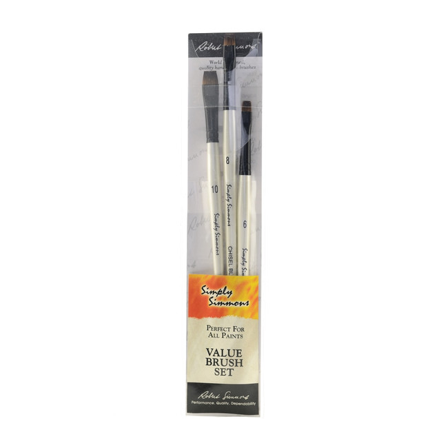 DALER-ROWNEY LTD 255300008 Robert Simmons Simply Simmons Value Paint Brush Set, Assorted Sizes, Blender Bristle, White, Set Of 3