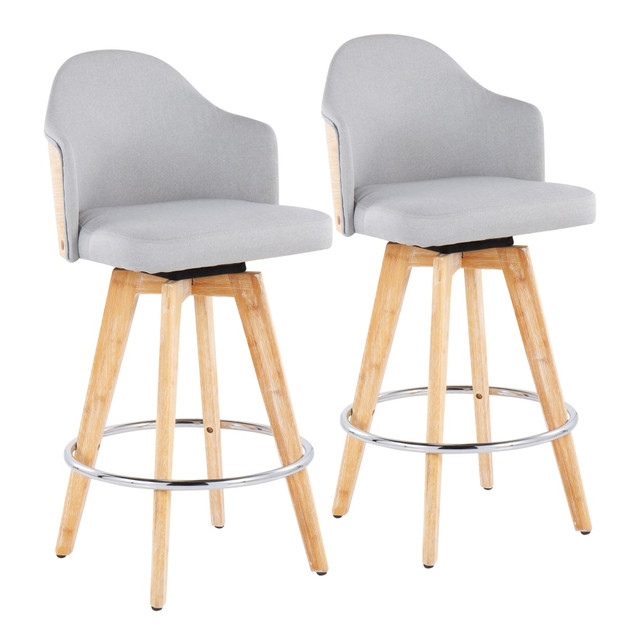 LUMISOURCE, LLC B26-AHOY2-R NANALGY2 LumiSource Ahoy Counter Stools, Light Gray/Natural Bamboo/Chrome, Set Of 2 Stools