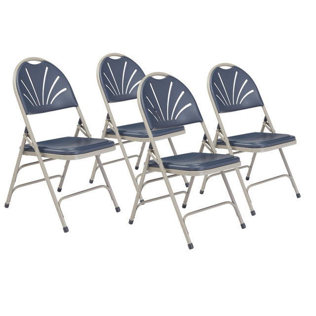 OKLAHOMA SOUND CORPORATION 1115/4 National Public Seating 1100 Series Deluxe Fan-Back With Triple-Brace Double Hinge Folding Chairs, Dark Blue/Gray, Pack Of 4 Chairs