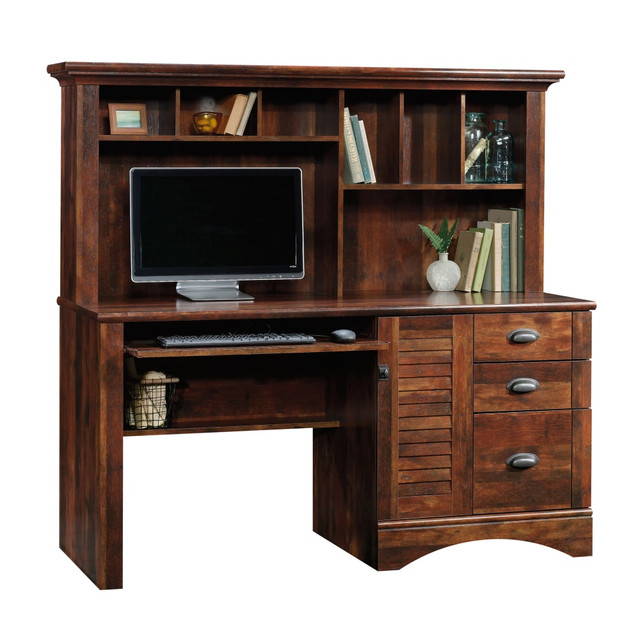 SAUDER WOODWORKING CO. 420475 Sauder Harbor View 63inW Computer Desk With Hutch, Curado Cherry