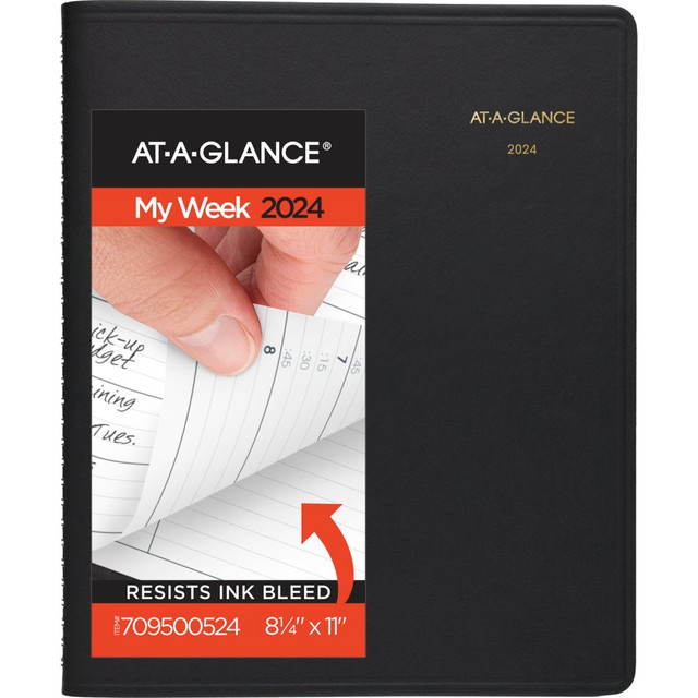 ACCO BRANDS USA, LLC 709500524 2024-2025 AT-A-GLANCE 13-Month Weekly Appointment Book Planner, 8-1/4in x 11in, Black, January 2024 To January 2025, 7095005