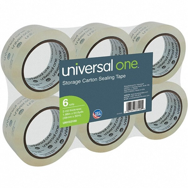 Universal One UNV33100 Pack of (6), 48mm x 50m Rolls of Clear Box Sealing & Label Protection Tape
