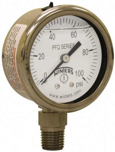 Winters PFQ3029 Pressure Gauge: 2" Dial, 1/4" Thread, Lower Mount