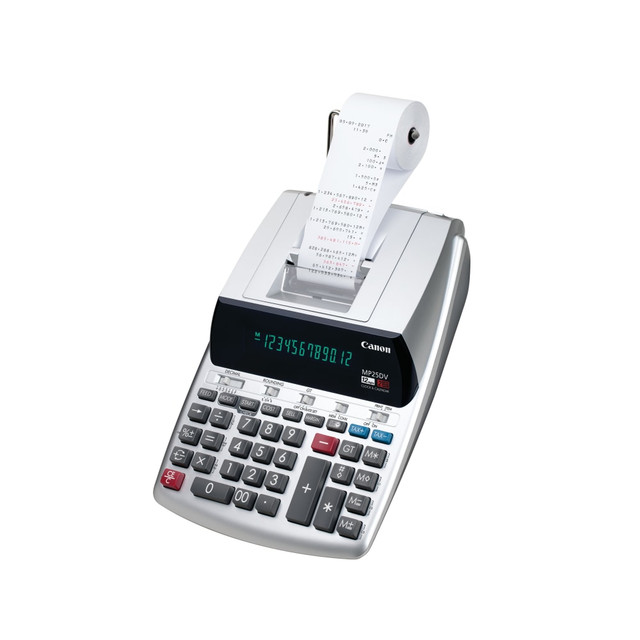 Great for your business needs, this printing calculator features 2-color ribbon and a 12-digit display. The device offers plenty of helpful functions, including cost/sell/margin keys and an item counter.  12-digit display helps you make price labels and more.  2-color, high-speed ribbon makes text stand out.  Special functions include an item counter, a tax function, cost/sell/margin keys and currency conversion.  Automatic shutoff saves power.  Built-in clock and calendar for quick reference.  Large keys are easy to press.  Backed by the manufacturers 1-year limited warranty.  Clock  Calendar  Durable  Sign Change  Built-in Memory
