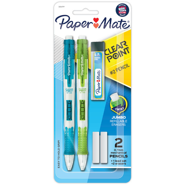 NEWELL BRANDS INC. 56047 Paper Mate Clearpoint Mechanical Pencil, 0.7mm, #2 Lead, Assorted Barrel Colors, Pack Of 2