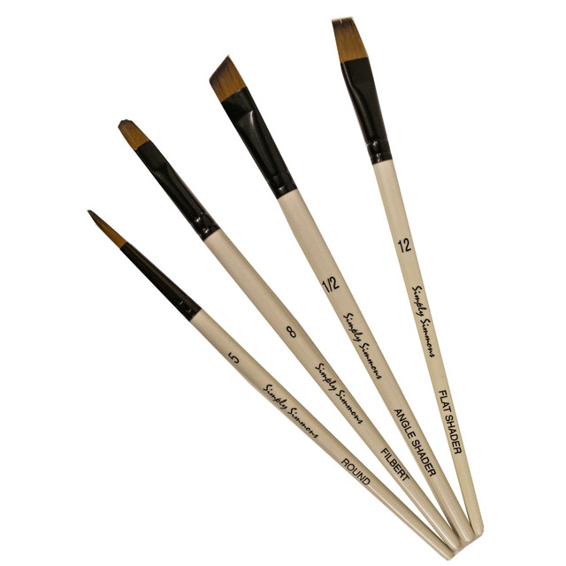 DALER-ROWNEY LTD 255400001 Robert Simmons Simply Simmons Value Paint Brush Set, Work Horse, Assorted Sizes, Assorted Bristles, White, Set Of 4