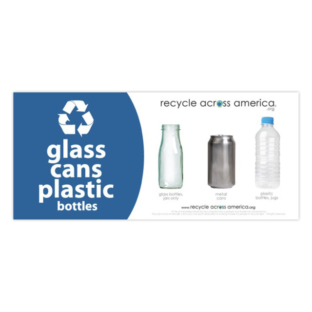 PACKAGING DYNAMICS GCP-0409 Recycle Across America Glass, GCP-0409, Cans And Plastics Standardized Recycling Label, 4in x 9in, Blue