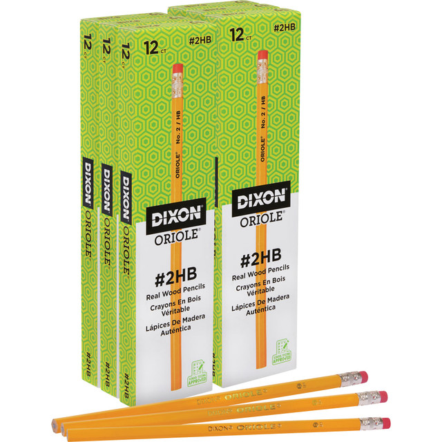 DIXON TICONDEROGA COMPANY 12872PK Dixon Oriole Pencils, No. 2 HB Lead, Medium Hardness, Yellow, 12 Pencils Per Box, Pack Of 6 Boxes