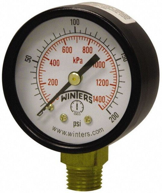 Winters PEM204 Pressure Gauge: 2" Dial, 1/4" Thread, Lower Mount