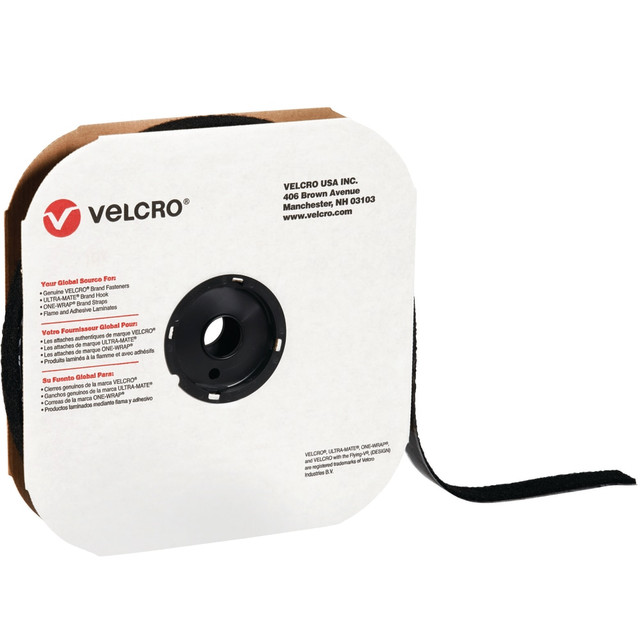 B O X MANAGEMENT, INC. VEL158 VELCRO Brand Tape, Hook Strips, 1.5in x 900in, Black