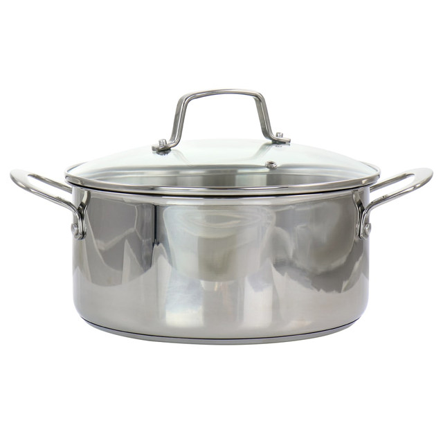 GIBSON OVERSEAS INC. 995116475M Martha Stewart Stainless Steel Dutch Oven With Glass Lid, 5 Quart, Silver