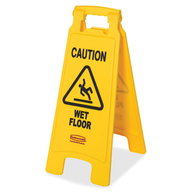 RUBBERMAID 611277YWCT  Commercial Caution Wet Floor Safety Sign, Caution Wet Floor Print/Message, Multilingual, 11inW x 25inH, Box Of 6