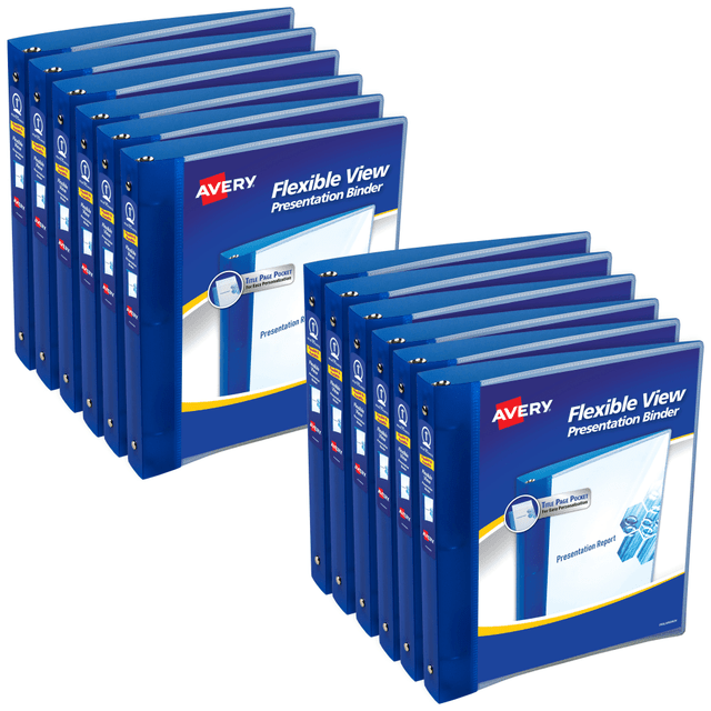 AVERY PRODUCTS CORPORATION 17675CA Avery Flexible View 3 Ring Binder, 1in Round Rings, Blue, Pack Of 12 Binders