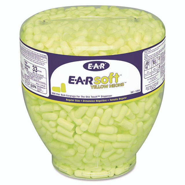 3M/COMMERCIAL TAPE DIV. 391-1004 E-A-Rsoft Neon Tapered Earplug Refill, Cordless, Yellow, 500/Box