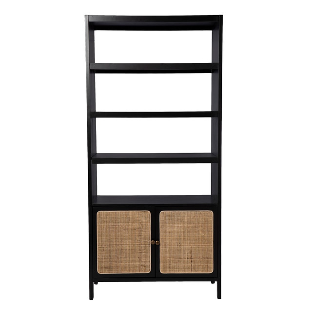 SOUTHERN ENTERPRISES, INC. HZ1096138 SEI Furniture Carondale 74inH 5-Shelf Bookcase/Storage-Shelf, Black/Gold/Natural