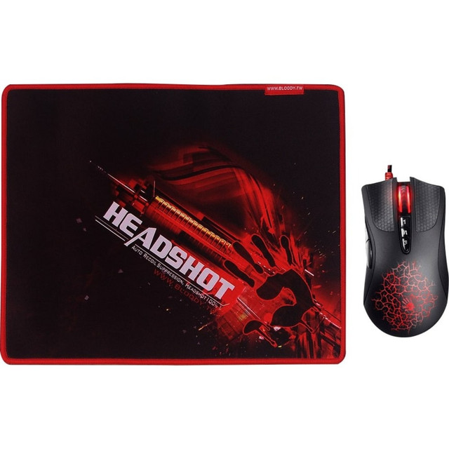 CALIFONE INTERNATIONAL, INC. Bloody A9071  Gaming 8 Button V3 Gaming Mouse Mat Bundle - Optical - Cable - Black - 1 Pack - USB 3.0 - 4000 dpi - Scroll Wheel - 8 Button(s) - Right-handed Only
