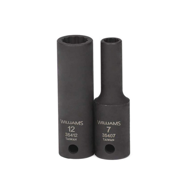 Williams JHW35417 Impact Sockets; Number Of Points: 12 ; Drive Style: Square ; Overall Length (mm): 63.5mm ; Material: Steel ; Finish: Black Oxide ; Insulated: No