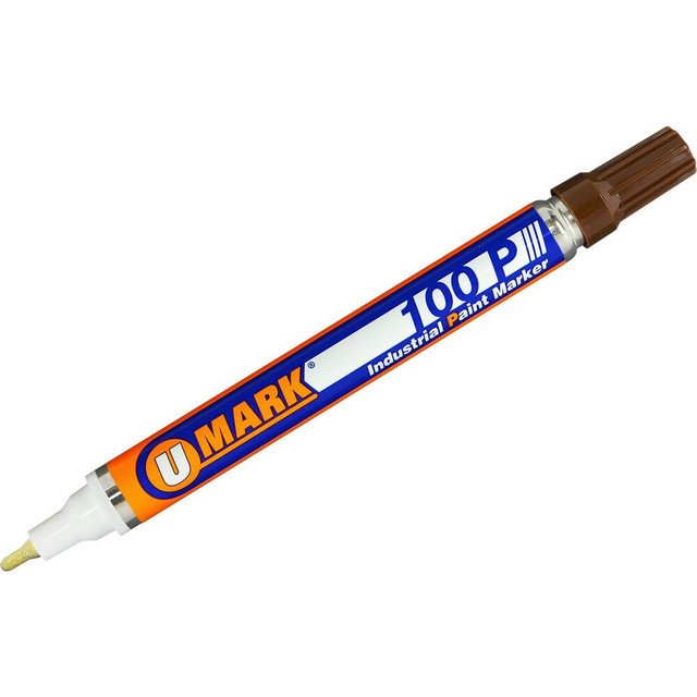 U-Mark 10215FL Markers & Paintsticks; Marker Type: Liquid Paint Marker; Tip Shape: Bullet; Color: Brown; Ink Type: Oil Base; Tip Type: Fine Line; For Use On: Dry or Damp Wood; Tape; Glass; Rusty and Oily Metal; Wax Cartons; Ceramic; Tile; Plastic; Co