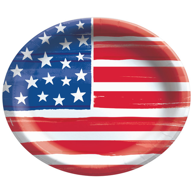 AMSCAN 723079  Painted Patriotic Oval Paper Plates, 10in x 12in, Multicolor, 20 Plates Per Pack, Set Of 2 Packs