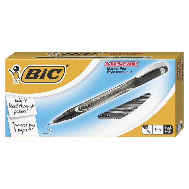 BIC CORP BIC FPIN11-BLK  Intensity Marker Pens, Ultra-Fine Point, 0.5 mm, Black Barrel, Black Ink, Pack Of 12 Pens
