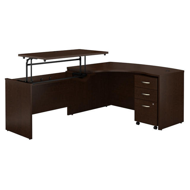 BUSH INDUSTRIES INC. SRC127MRSU Bush Business Furniture Components 60inW Left Hand 3 Position Sit to Stand L Shaped Desk with Mobile File Cabinet, Mocha Cherry, Standard Delivery