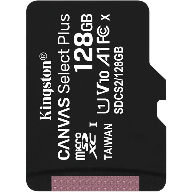 KINGSTON TECHNOLOGY CORPORATION SDCS2/128GBSP Kingston Canvas Select Plus SDCS2 128 GB Class 10/UHS-I (U1) microSDXC - 1 Pack - 100 MB/s Read