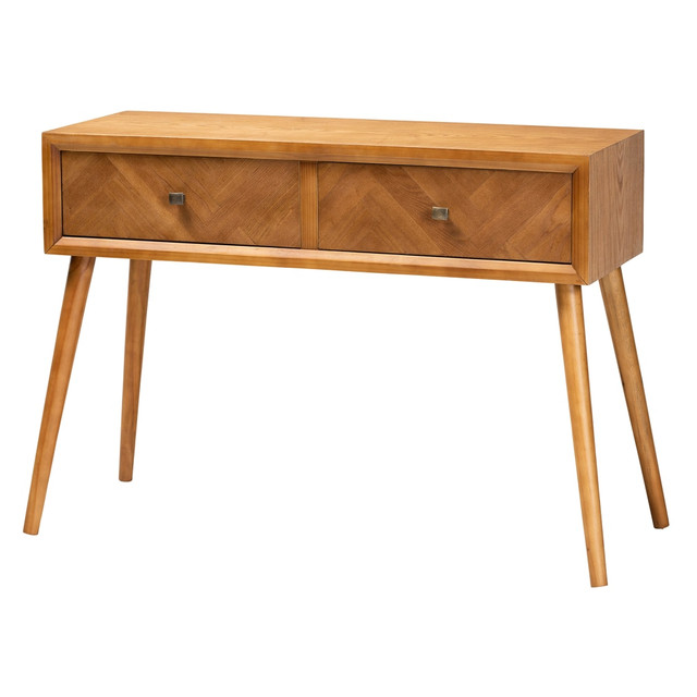 WHOLESALE INTERIORS, INC. 2721-11062 Baxton Studio Mid-Century Modern 2-Drawer Console Table, 31-1/2inH x 43-5/16inW x 16-1/16inD, Natural Brown WHOLESALE INTERIORS, INC. 2721-11062 Baxton Studio Mid-Century Modern 2-Drawer Console Table, 31-1/2inH x 43-5/16inW x 16-1/16inD, Natural Brown