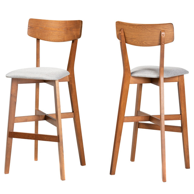 WHOLESALE INTERIORS, INC. 2721-11016 Baxton Studio Cameron Bar Stools, Gray/Walnut, Set Of 2 Stools