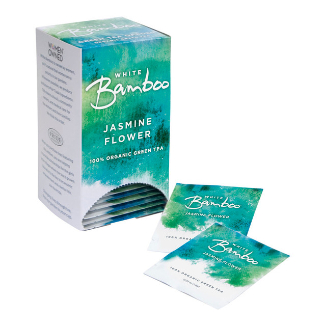 WHITE LION TEA 22706 White Bamboo Organic Tea, Jasmine Flower, 8 Oz, 25 Tea Bags Per Box, Carton Of 6 Boxes