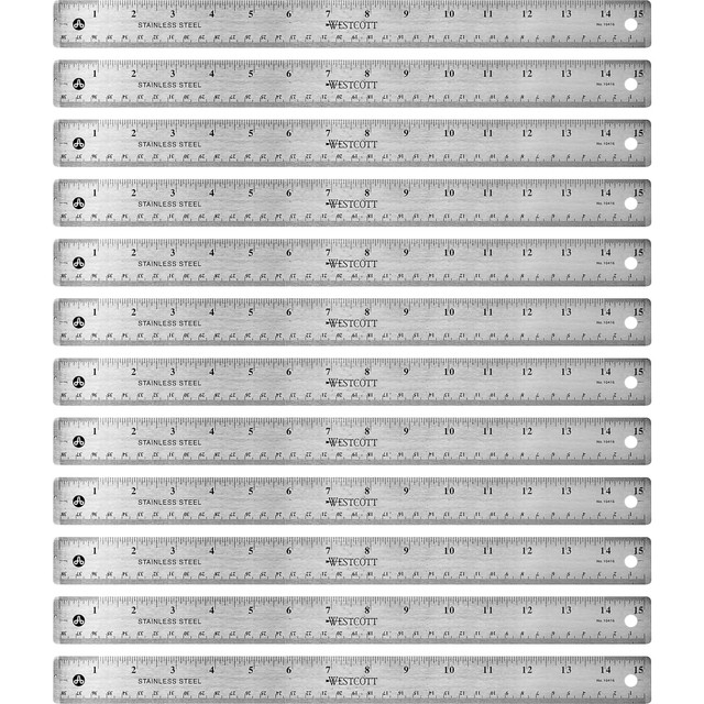 FIRST AID ONLY, INC. 10416BX Westcott Stainless Steel Rulers, 15in L x 1in W, Stainless Steel, Pack Of 12