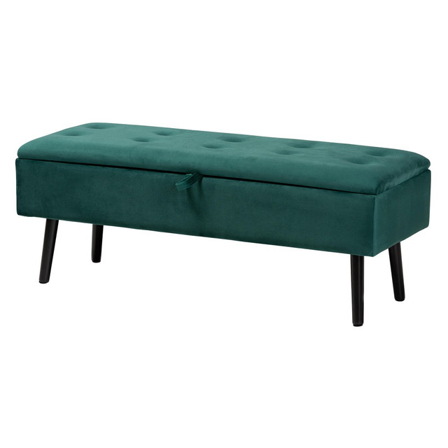 WHOLESALE INTERIORS, INC. 2721-12202 Baxton Studio Caine Velvet Storage Bench, 15-7/8inH x 42-1/2inW x 15-11/16inD, Green/Dark Brown